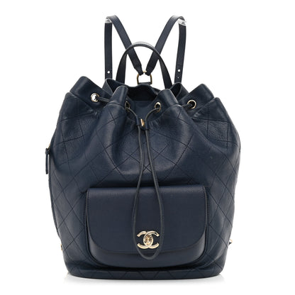 Chanel Sheepskin Caviar Quilted Daily Round Backpack Blue 1 of 10