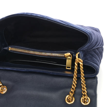 Saint Laurent Velvet Y Quilted Monogram Small Loulou Chain Satchel Marine 5 of 11