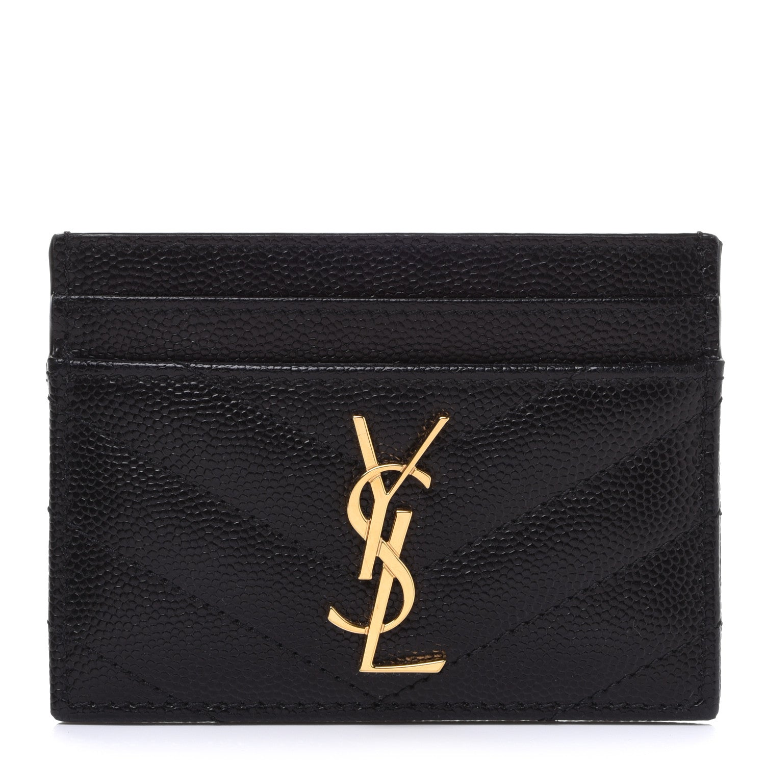 Saint Laurent Grain De Poudre Matelasse Chevron Monogram Credit Card Case Black 1 of 8