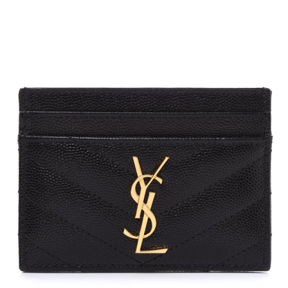 Saint Laurent Grain De Poudre Matelasse Chevron Monogram Credit Card Case Black 1 of 8