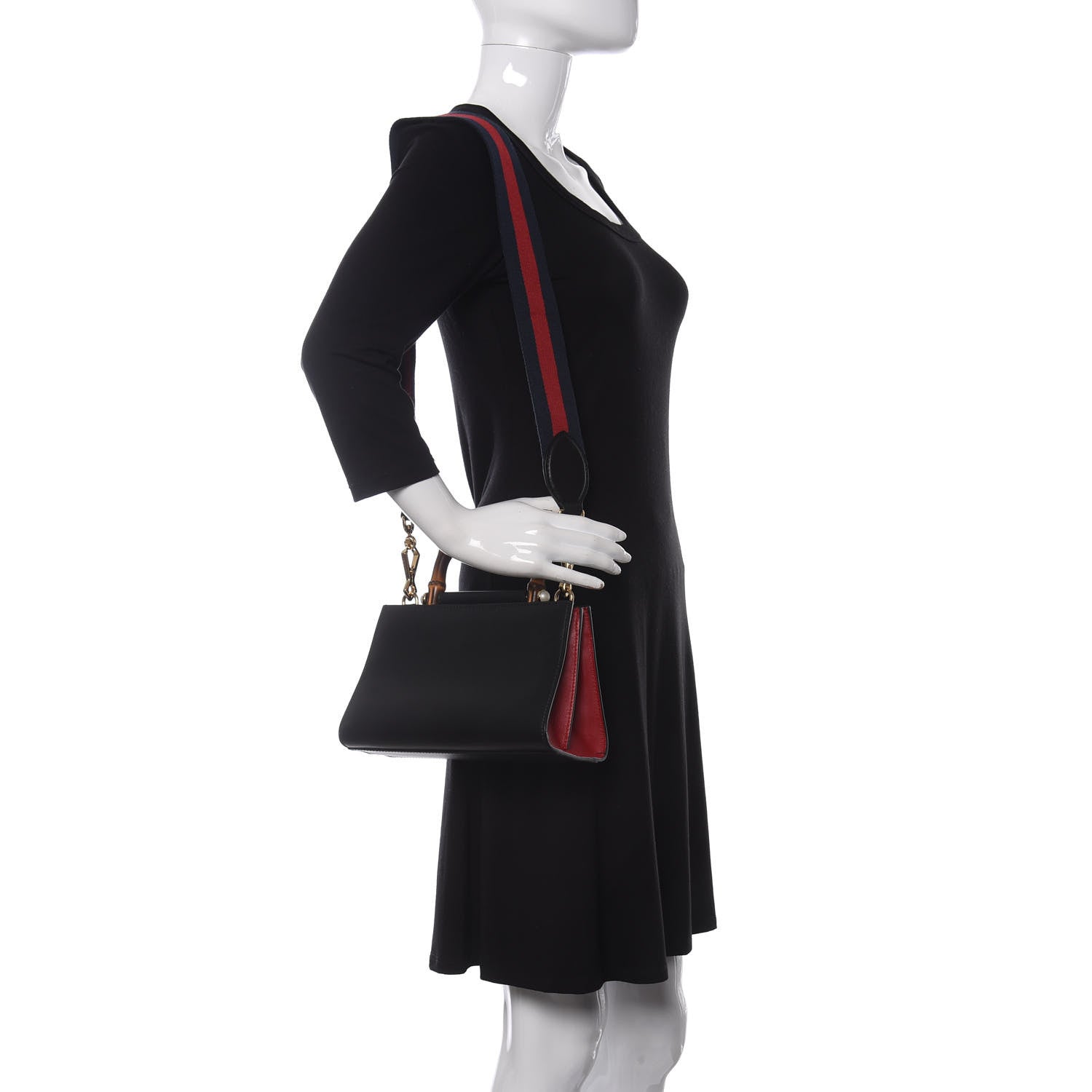 Gucci Nappa Bamboo Web Mini Nymphaea Top Handle Bag Black 2 of 9