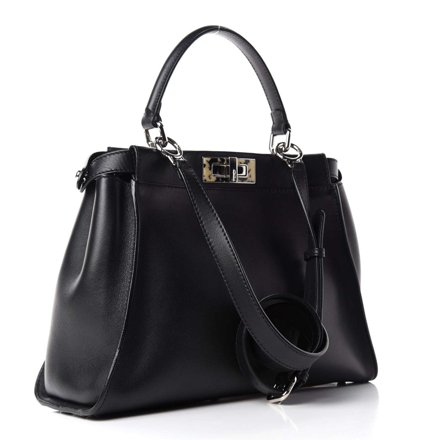 Fendi Vitello Dolce Shiny Nappa Plexglass Granite Medium Peekaboo Iconic Satchel Black 3 of 11