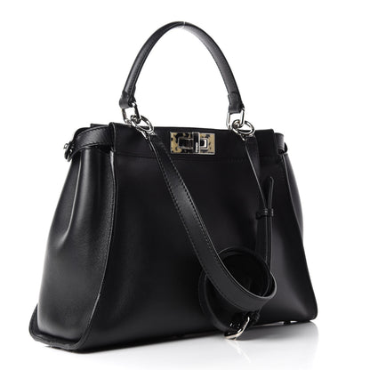 Fendi Vitello Dolce Shiny Nappa Plexglass Granite Medium Peekaboo Iconic Satchel Black 3 of 11