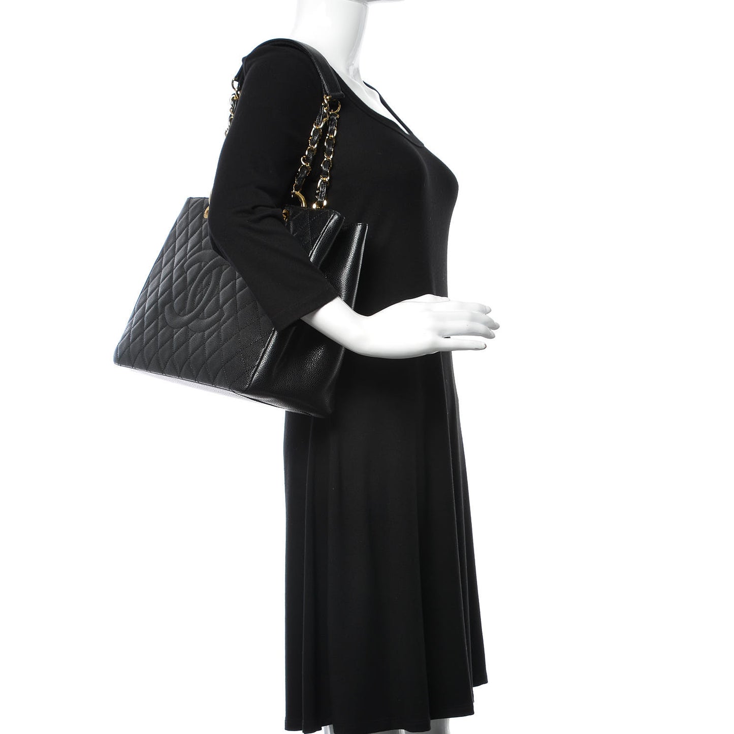 Caviar Quilted Grand Shopping Tote GST Black