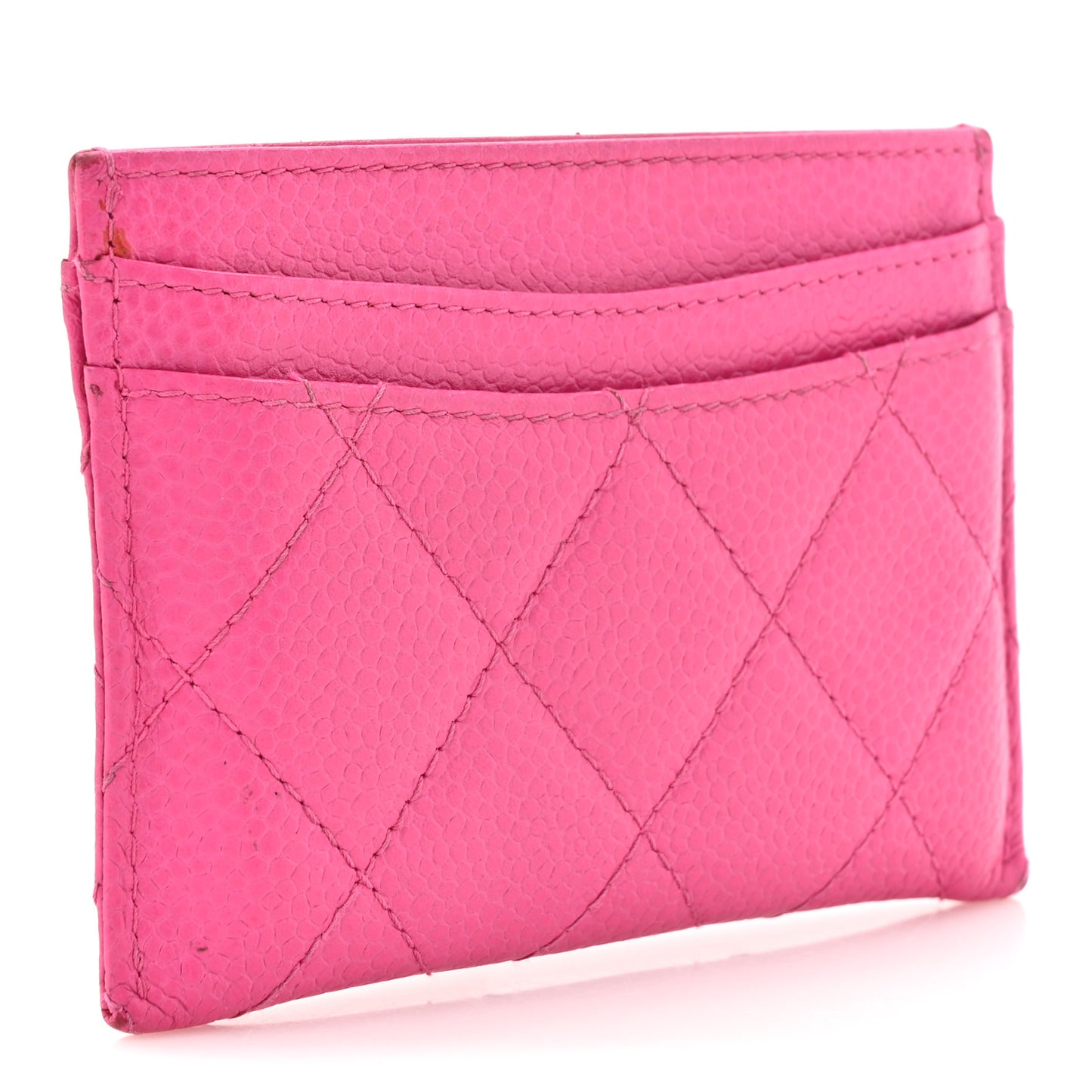 Caviar Quilted Enamel Card Holder Pink