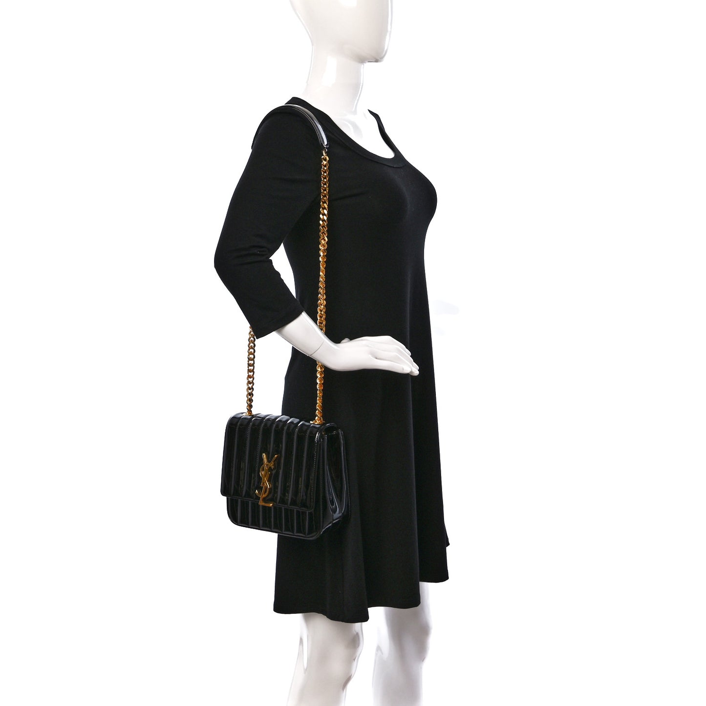 Patent Calfskin Matelasse Monogram Medium Vicky Chain Bag Black