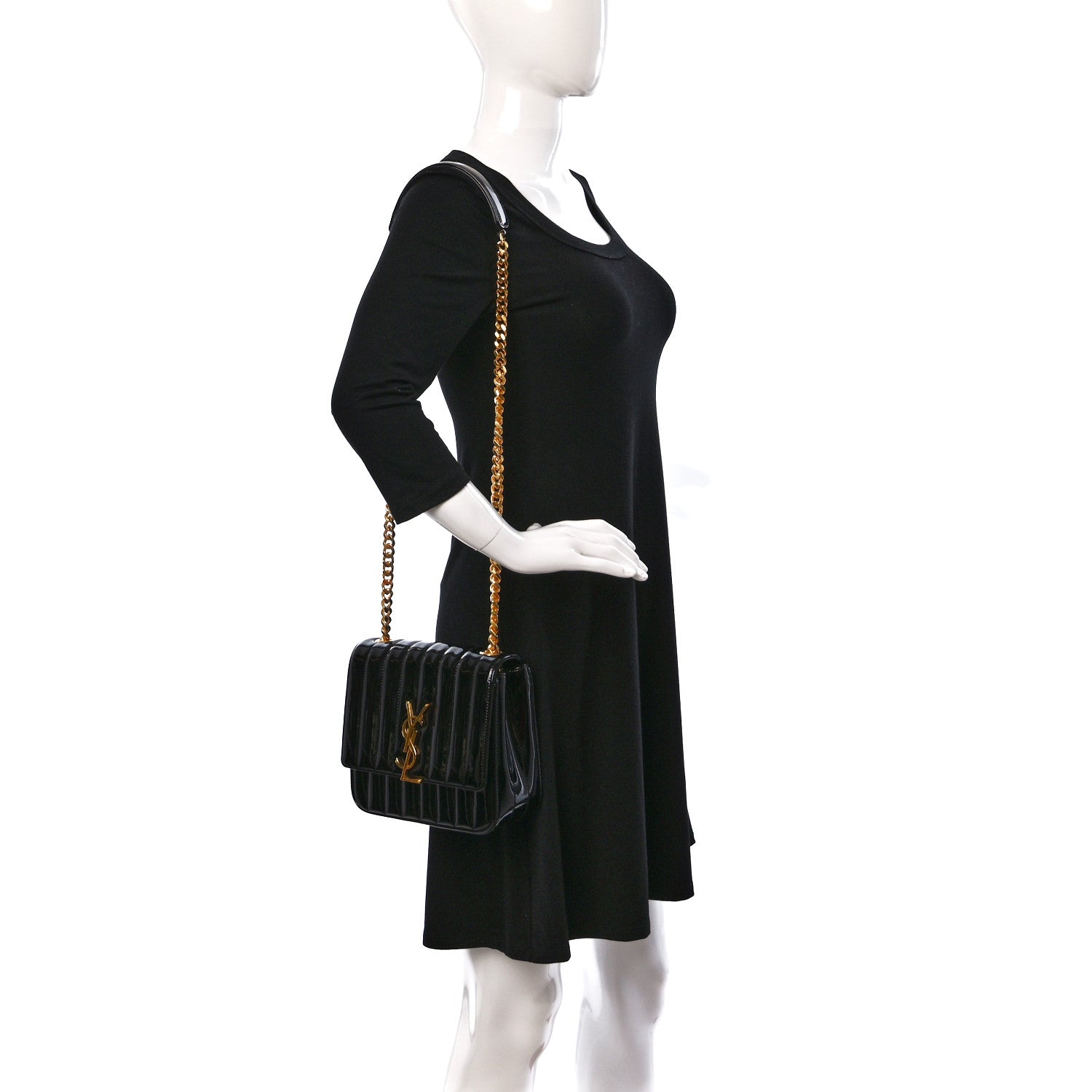 Saint Laurent Patent Calfskin Matelasse Monogram Medium Vicky Chain Bag Black 2 of 8