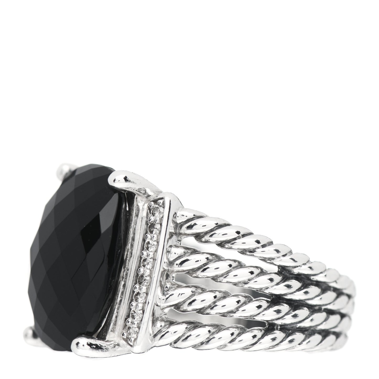 Sterling Silver Diamond Black Onyx 16mm Wheaton Ring 57 8