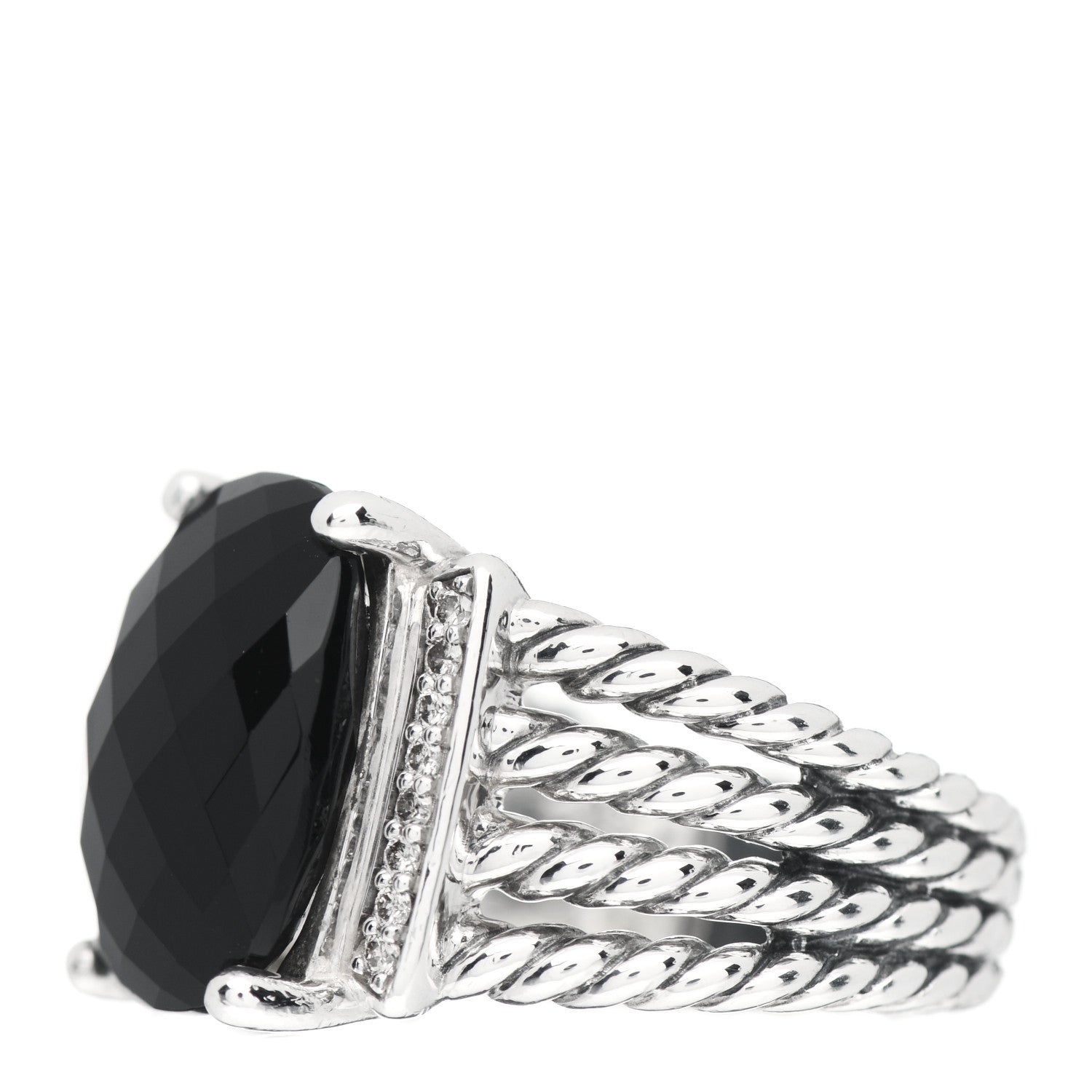 David Yurman Sterling Silver Diamond Black Onyx 16mm Wheaton Ring 57 8 3 of 5