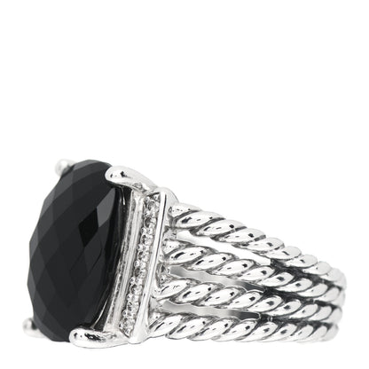 David Yurman Sterling Silver Diamond Black Onyx 16mm Wheaton Ring 57 8 3 of 5