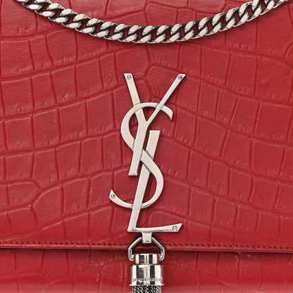 Saint Laurent Calfskin Crocodile Embossed Medium Classic Monogram Kate Tassel Satchel Red 9 of 16