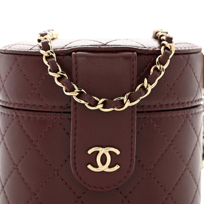 Chanel Lambskin Quilted Round Mini Vanity Case With Chain Burgundy 8 of 12