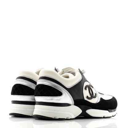 Chanel Mesh Suede Calfskin Grained Calfskin Womens CC Sneakers 40 Black White Silver 4 of 10