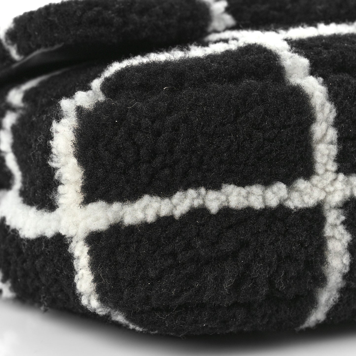 Shearling Lambskin Large Fluffy Tartan Single Flap Black White