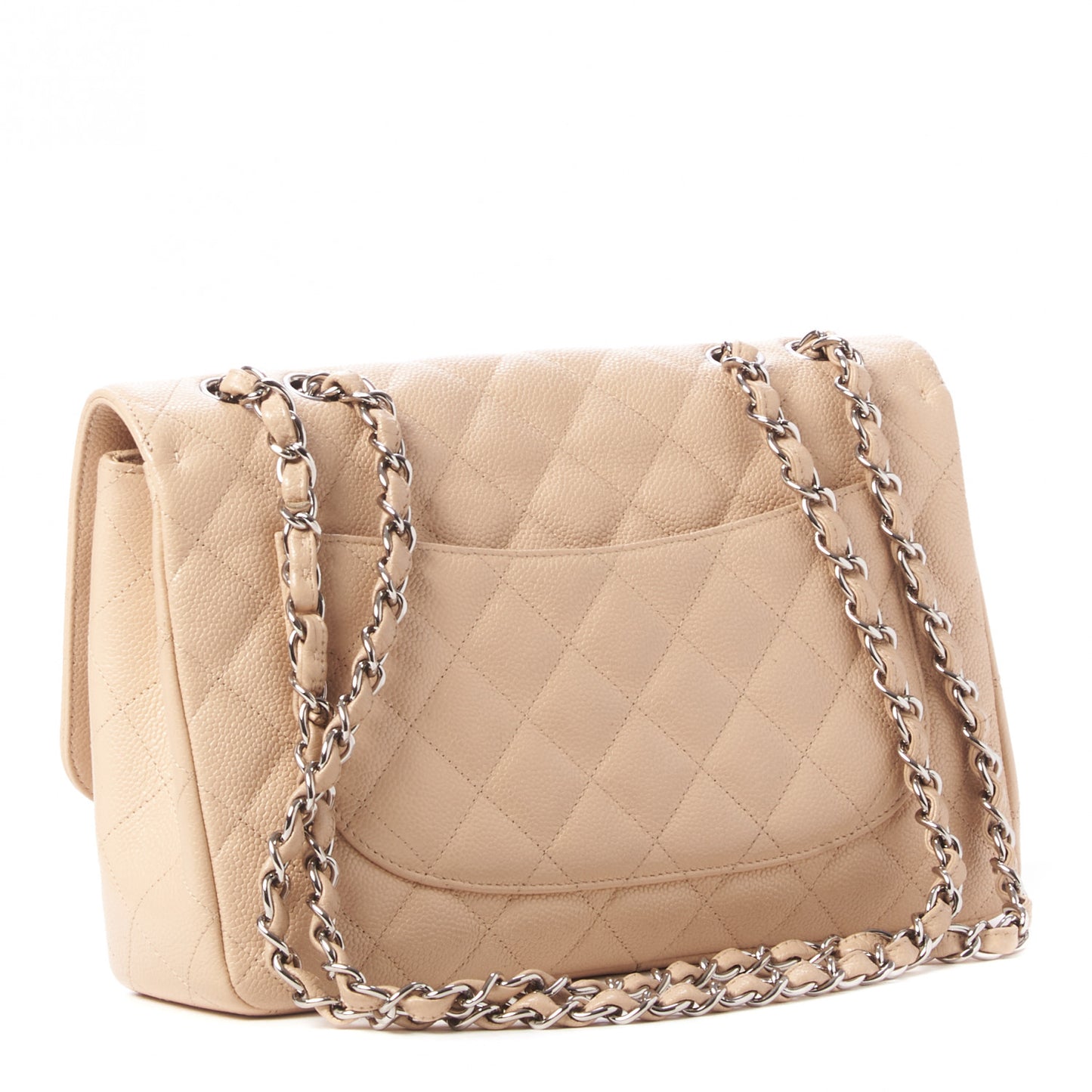 Caviar Quilted Jumbo Single Flap Beige Clair