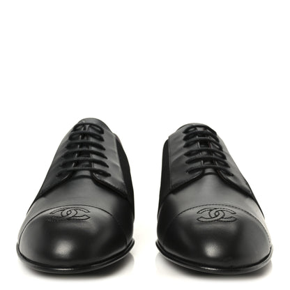 Chanel Calfskin Elastic Lace Up Cap Toe CC Loafers 39 Black 3 of 9