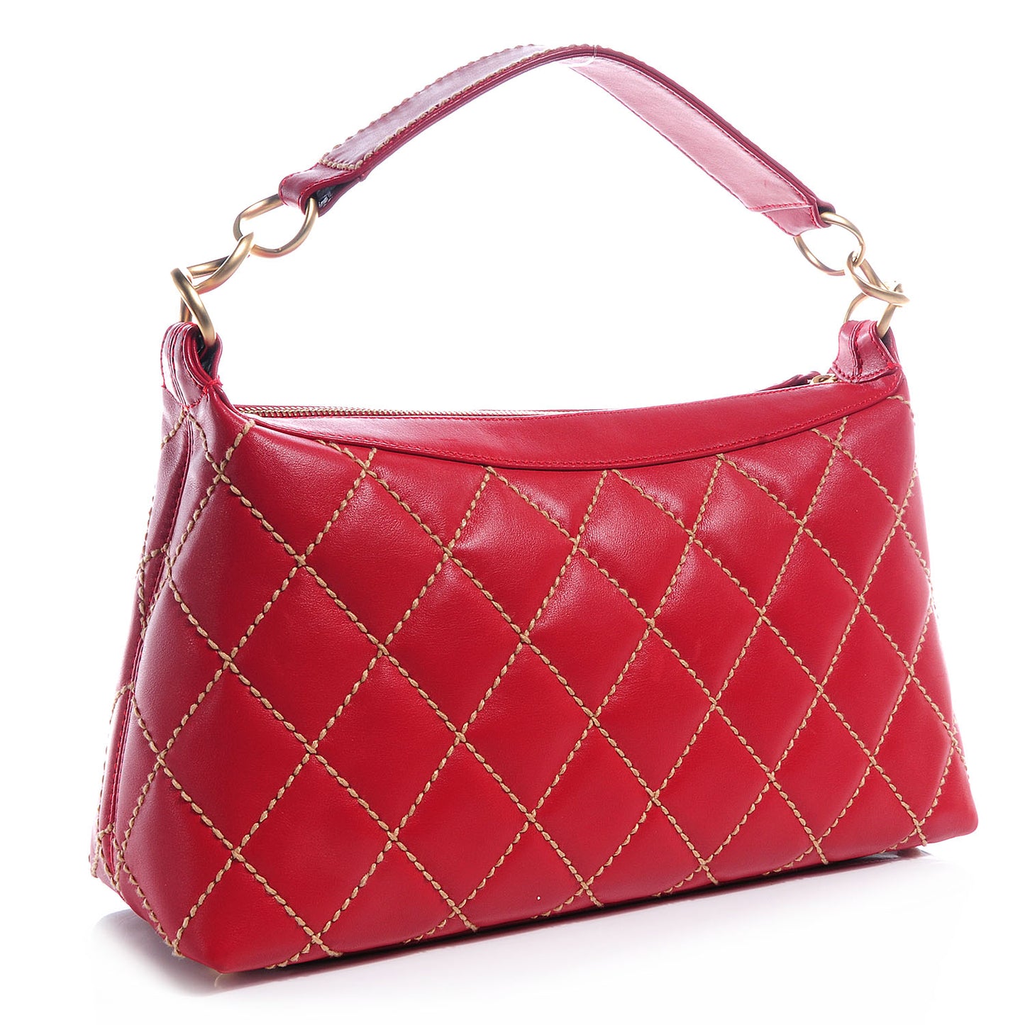 Leather Quilted Surpique Hobo Red
