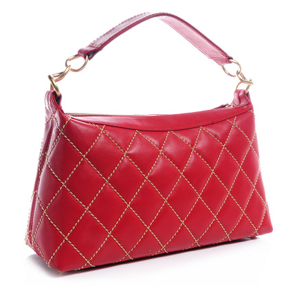 Chanel Leather Quilted Surpique Hobo Red 3 of 7