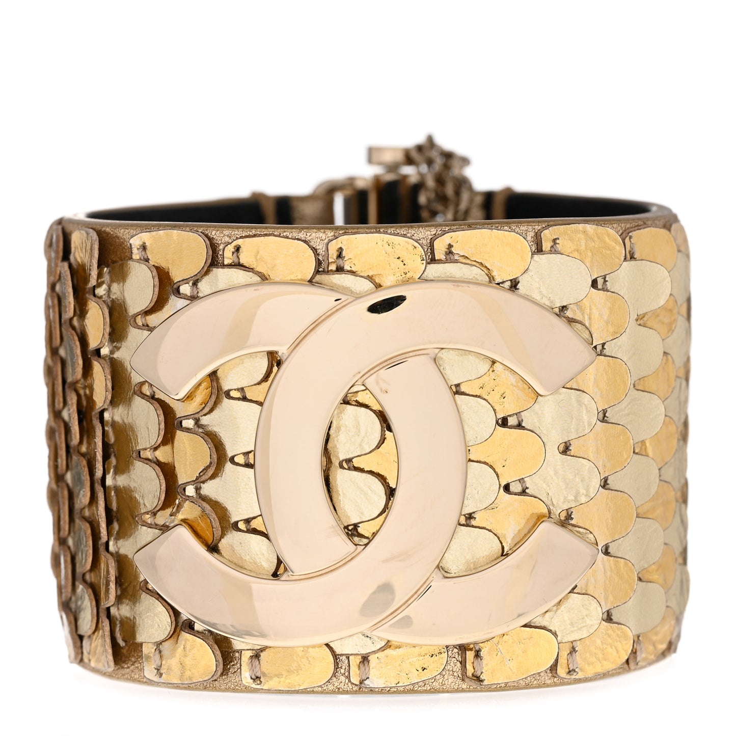 Metallic Calfskin Scale CC Cuff Bracelet M Gold