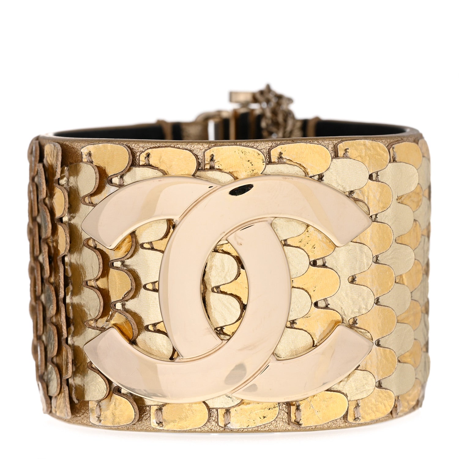 Chanel Metallic Calfskin Scale CC Cuff Bracelet M Gold 1 of 6