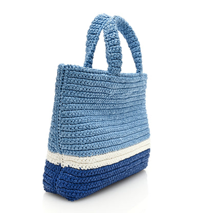 Prada Yarn Raffia Effect Crochet Small Logo Tote Celeste Blue 3 of 8