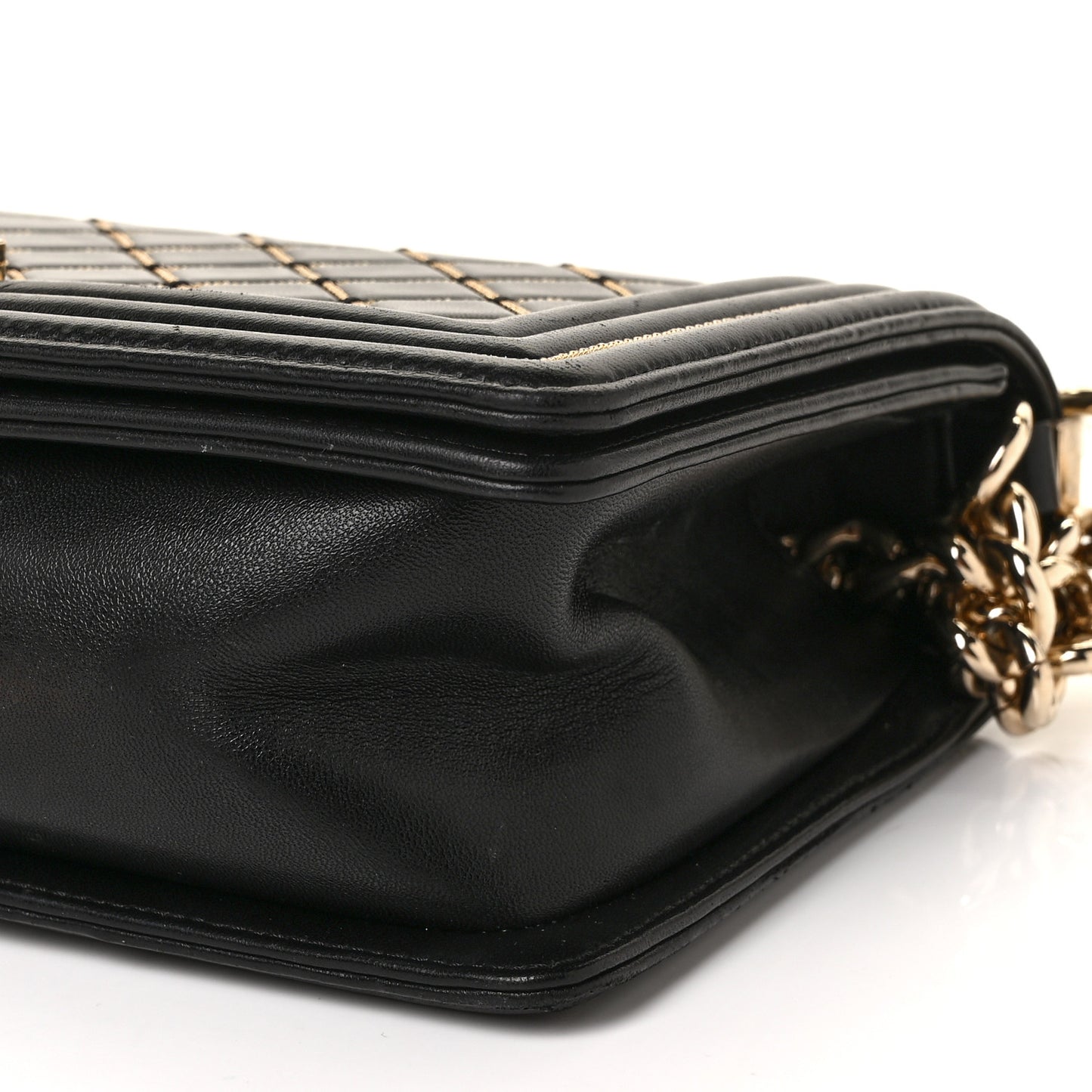 Lambskin Chain Quilted Medium Boy Flap Black