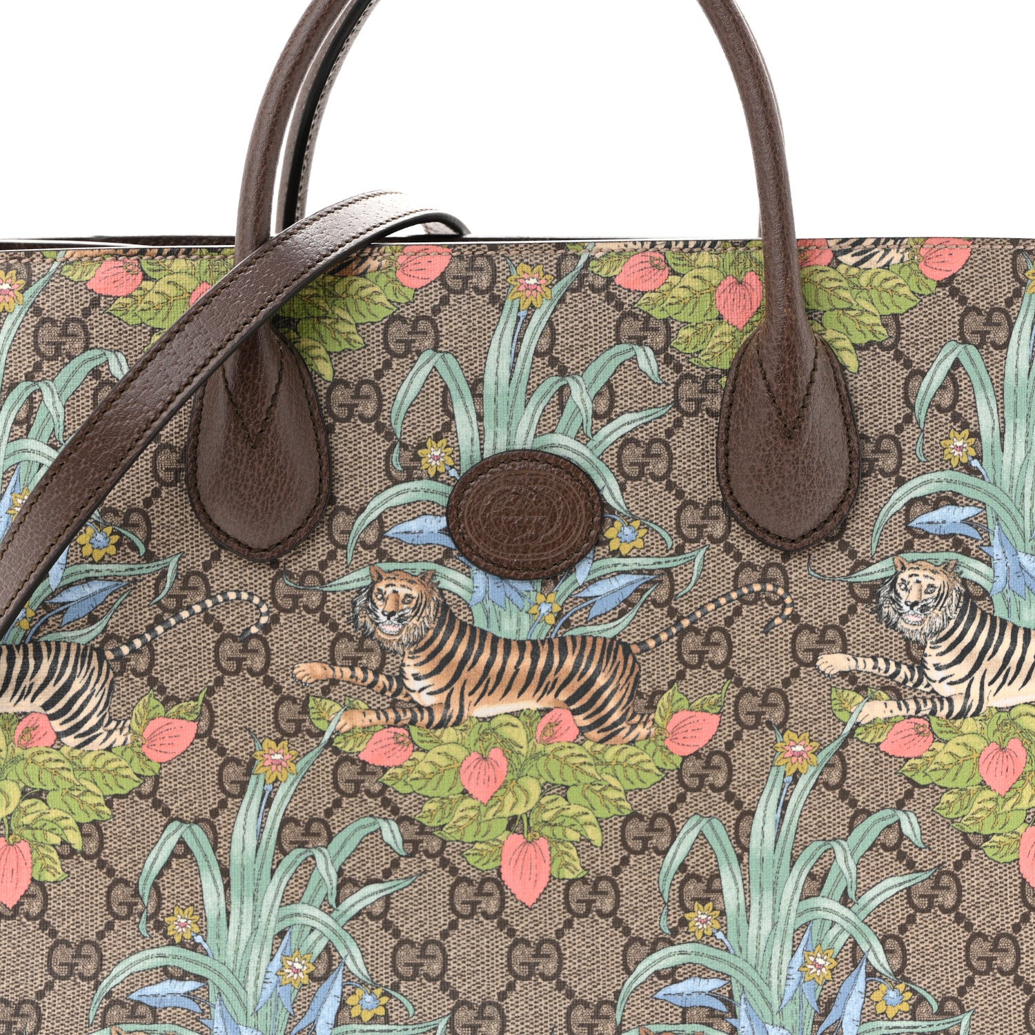 Gucci GG Supreme Monogram Tiger Savanah Textured Dollar Calfskin Small Retro Interlocking G Tote Bag Beige Ebony Multicolor New Acero 8 of 14