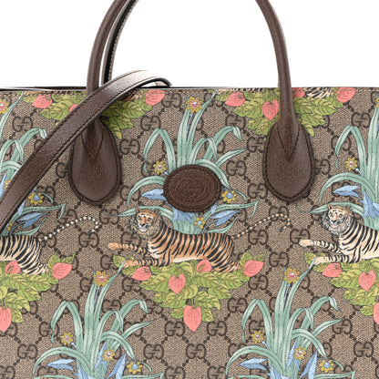 Gucci GG Supreme Monogram Tiger Savanah Textured Dollar Calfskin Small Retro Interlocking G Tote Bag Beige Ebony Multicolor New Acero 8 of 14