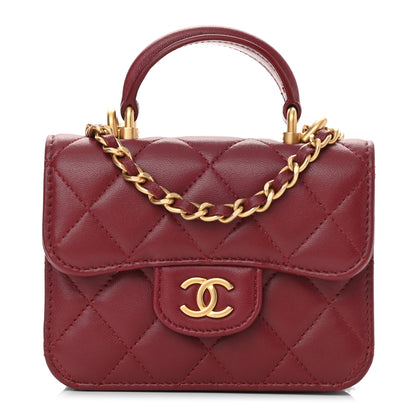 Chanel Lambskin Quilted Top Handle Flap Coin Purse With Chain Burgundy 1 of 12