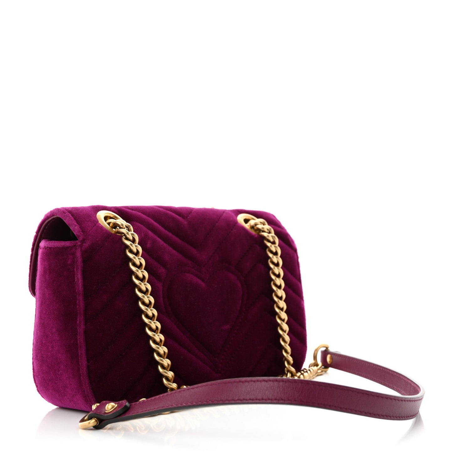 Velvet Matelasse Mini GG Marmont Shoulder Bag Fuchsia Violet Cyclamen