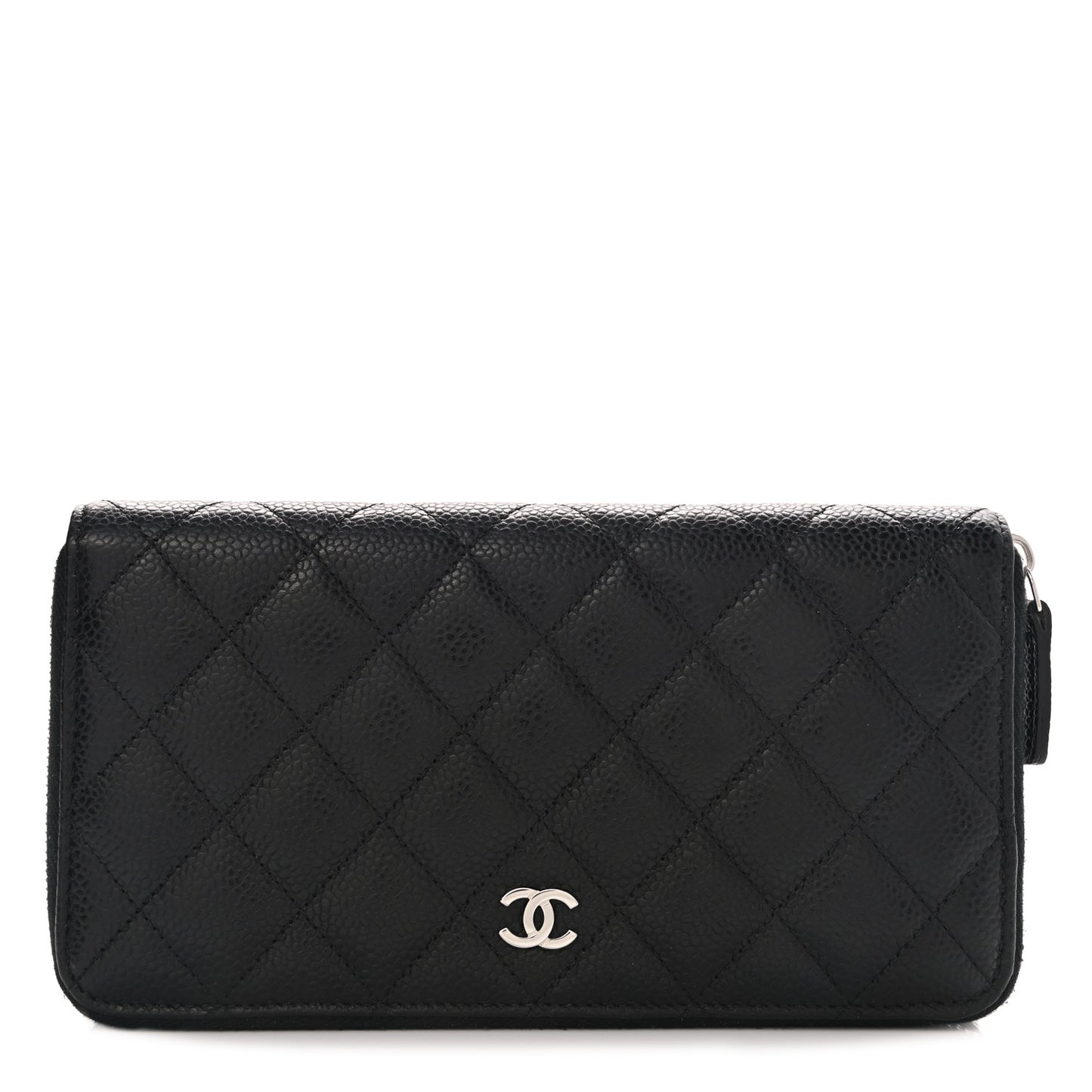 Caviar Quilted Large Gusset Zip Around Wallet Black