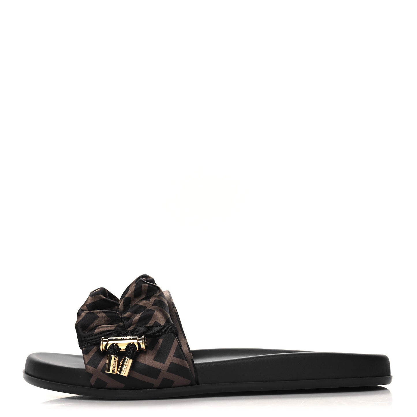 Satin FF Fendi Feel Slide Sandals 40 Tobacco Black