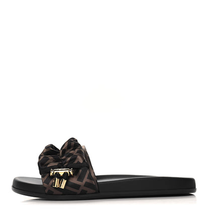 Fendi Satin FF Fendi Feel Slide Sandals 40 Tobacco Black 1 of 9