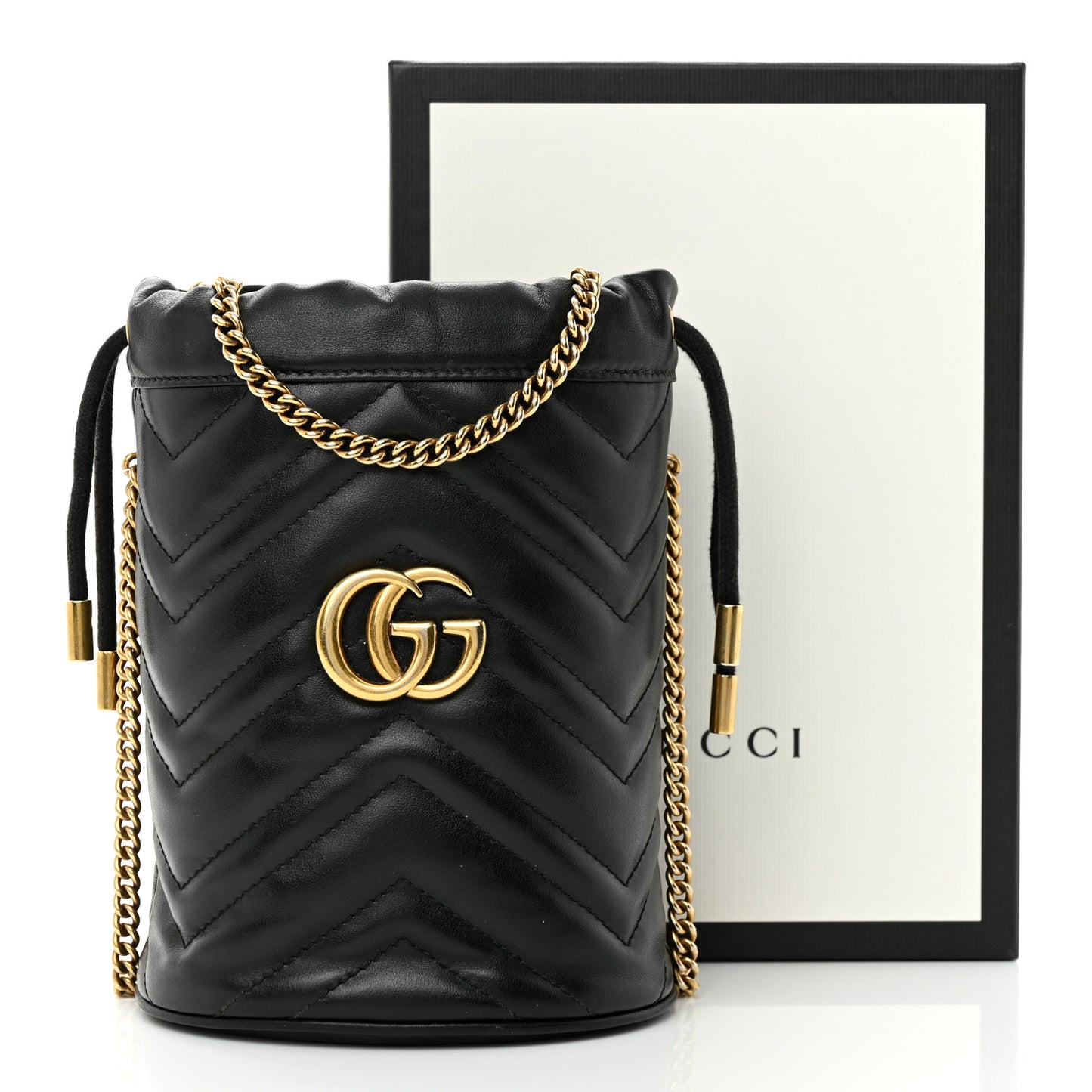 Calfskin Matelasse Mini GG Marmont 2.0 Bucket Bag Black