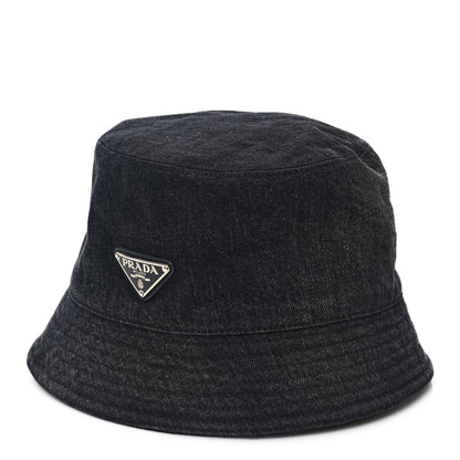 Prada Denim Metal Triangle Logo Bucket Hat M Black 1 of 8