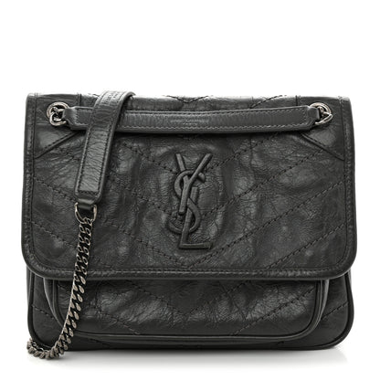 Saint Laurent Crinkled Calfskin Matelasse Monogram Baby Niki Chain Satchel Storm 1 of 11