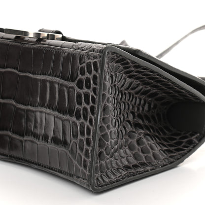 Balenciaga Shiny Calfskin Crocodile Embossed Small Hourglass Top Handle Bag Dark Grey 7 of 8