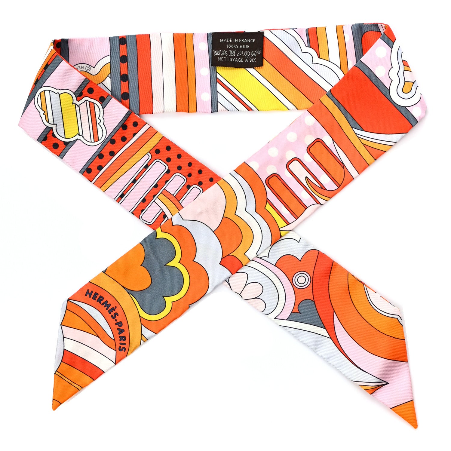 Hermes Silk Faubourg Rainbow Twilly Orange Rose Gris 1 of 4