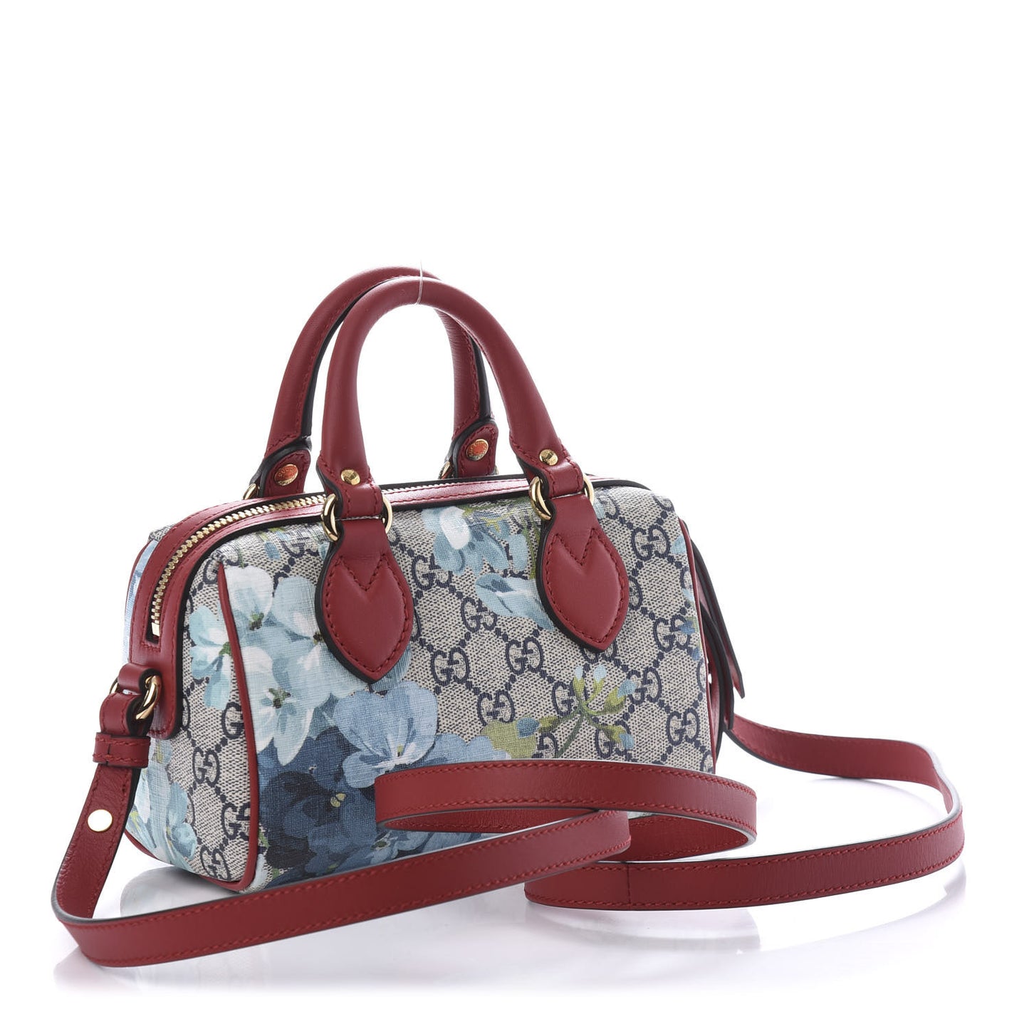 GG Supreme Monogram Blooms Mini Boston Navy Blue Hibiscus