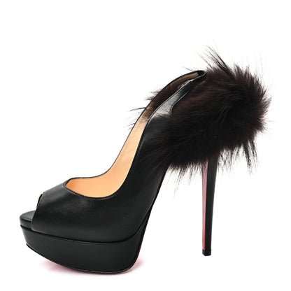Christian Louboutin Calfskin Fox Lady Fur 150 Pumps 37.5 Black 1 of 9