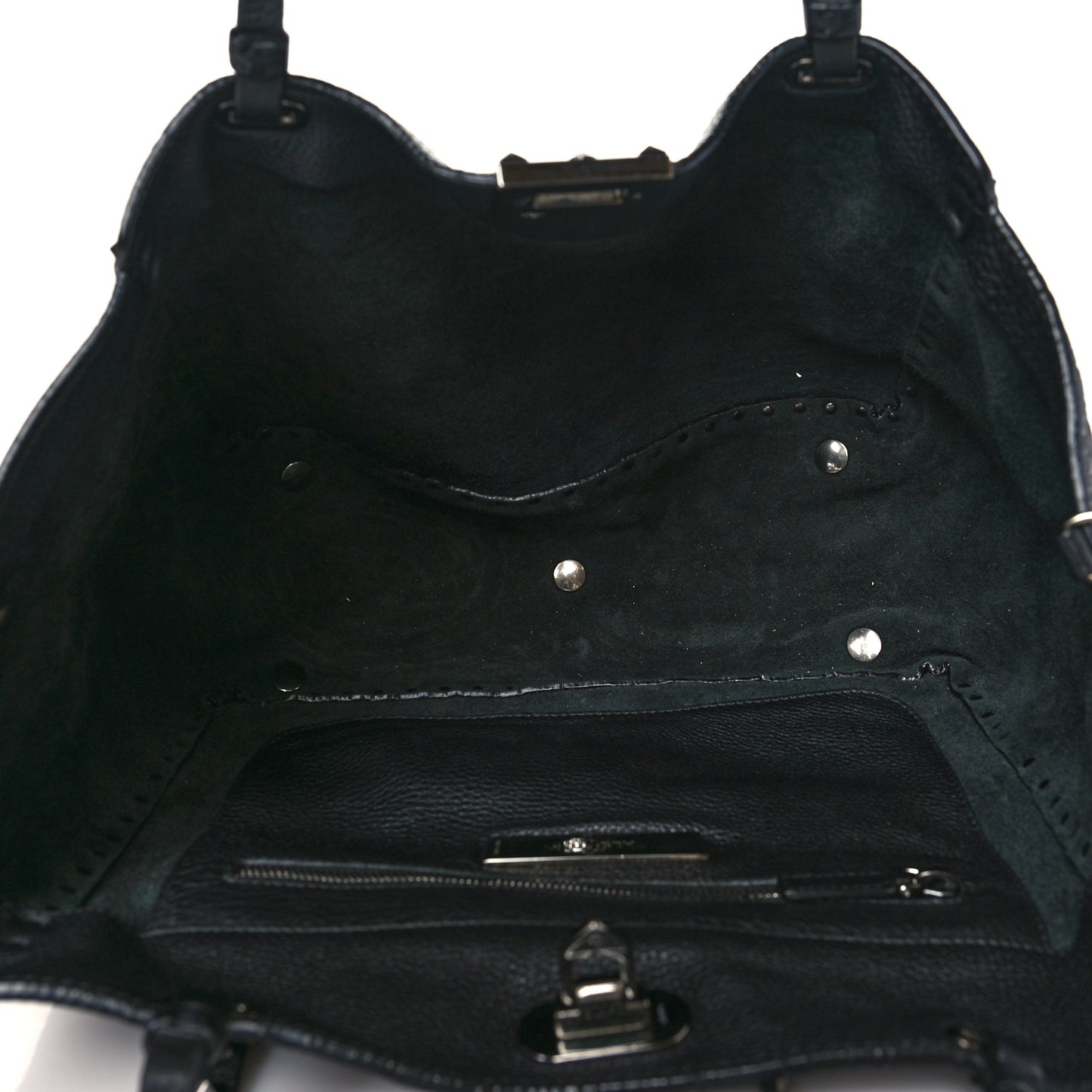 Grained Calfskin Onyx Medium Rockstud Rolling Tote Black