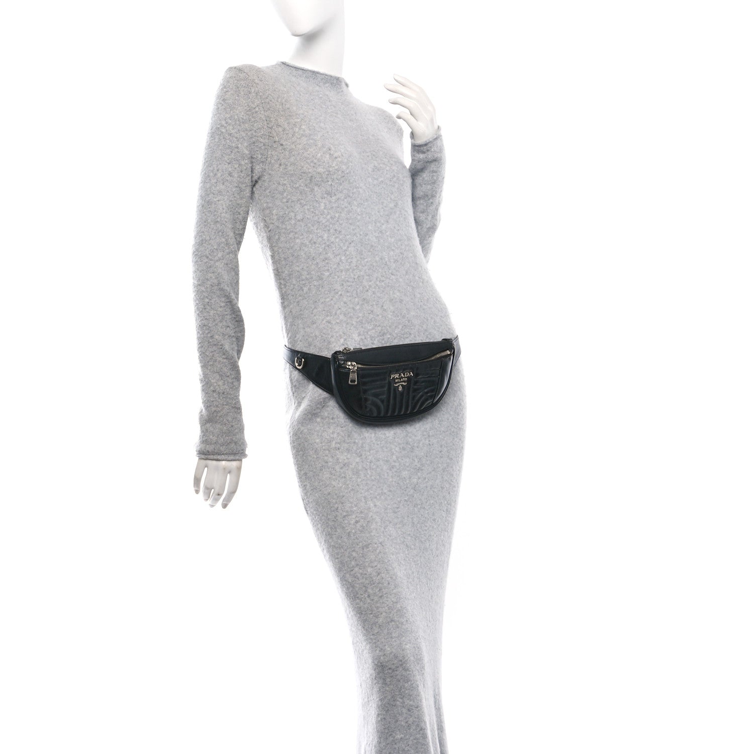 Prada Soft Calfskin Impunture Diagramme Belt Bag Black 2 of 10