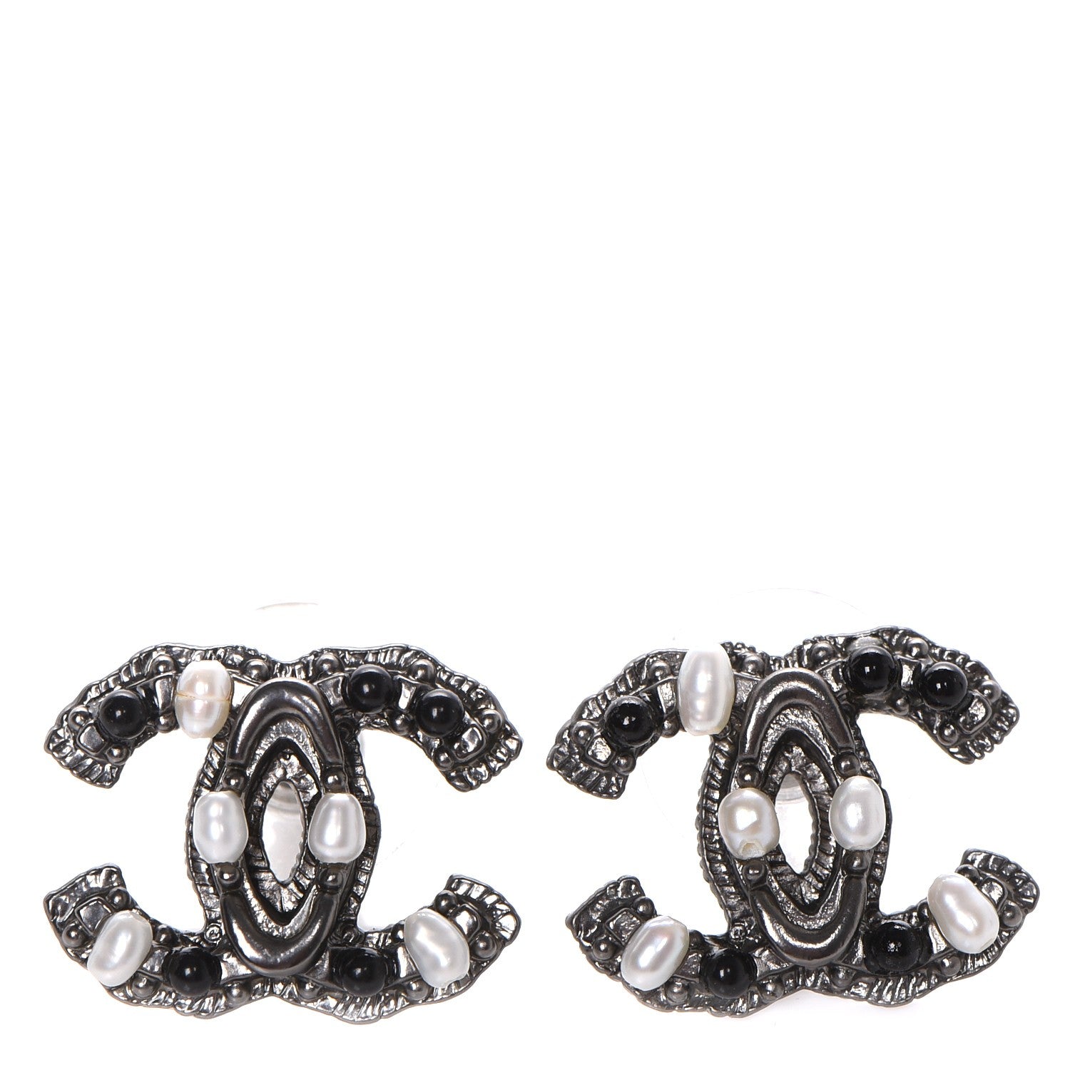 Chanel Pearl Bead CC Earrings Dark Silver 1 of 4