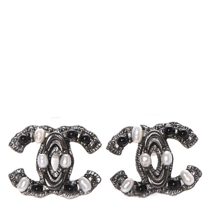 Chanel Pearl Bead CC Earrings Dark Silver 1 of 4