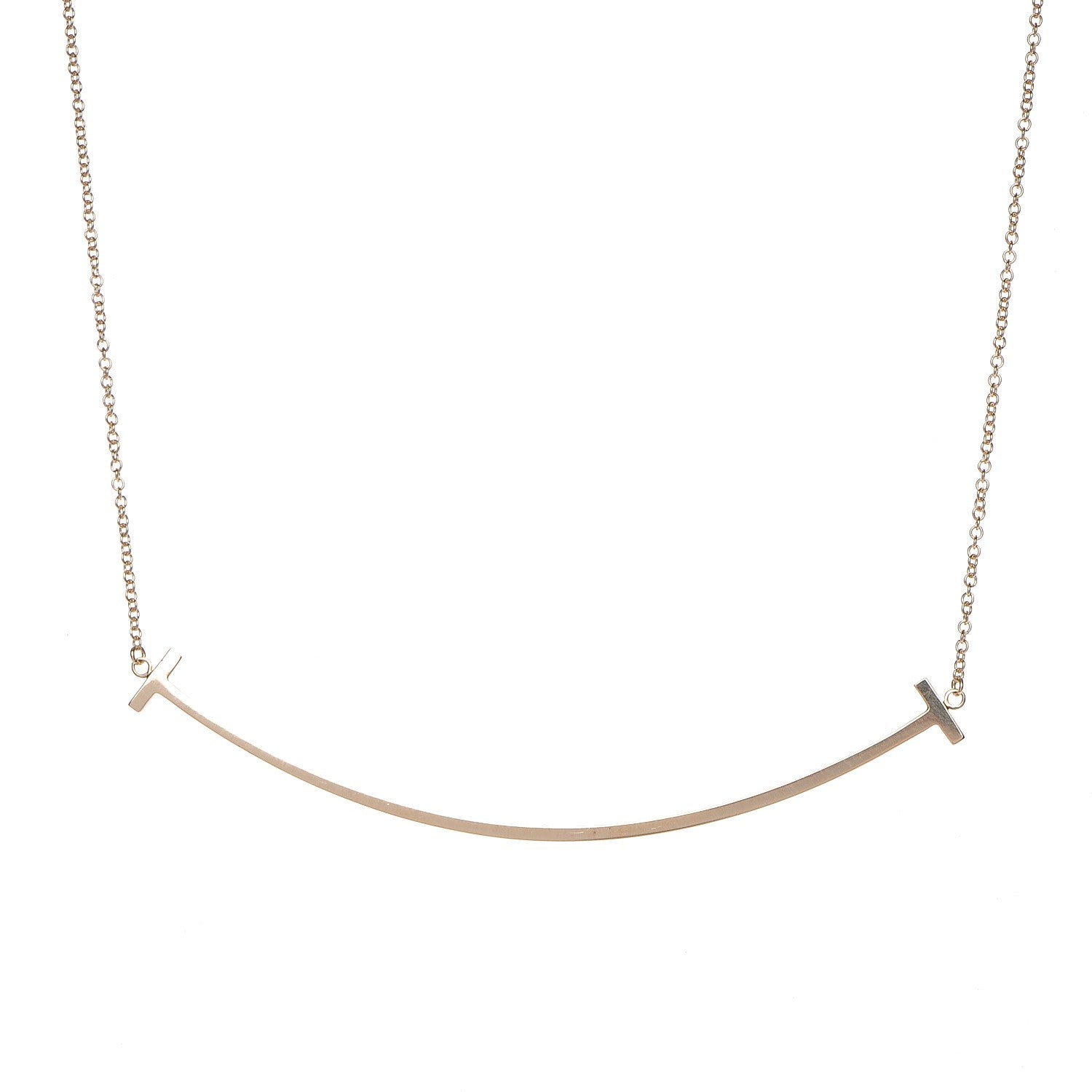 Tiffany 18K Yellow Gold Large T Smile Pendant Necklace 4 of 8