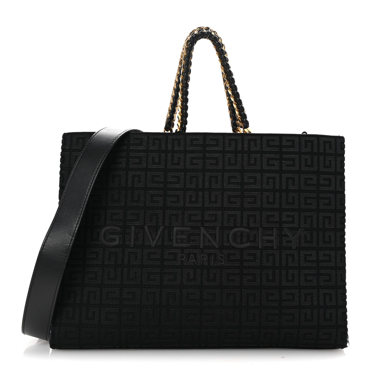 Canvas Jacquard 4G Medium Chain Tote Black