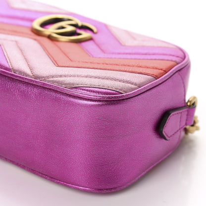 Gucci Laminated Nappa Matelasse Small GG Marmont Chain Shoulder Bag Fuxia Rosso Rosa 7 of 10