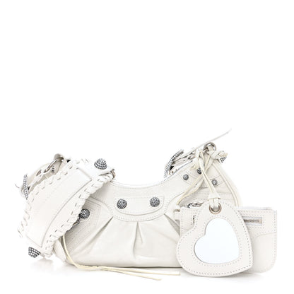 Balenciaga Agneau Arena Crystal Le Cagole Shoulder Bag XS Optic White 1 of 15