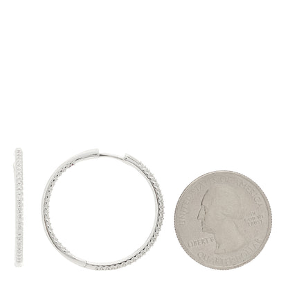 Roberto Coin 18K White Gold Diamond 30mm Micropave Hoop Earrings 2 of 5