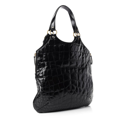 Saint Laurent Patent Crocodile Embossed Tribute Tote Black 3 of 11